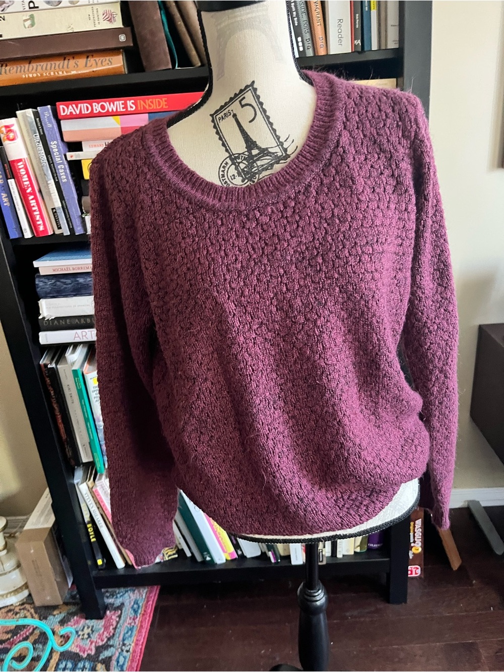 Ichi Womenβs Textured Crewneck Sweater - Plum